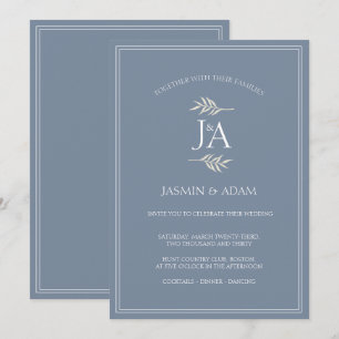 Elegant Dusty Blue Classic Initials Wedding Invitation