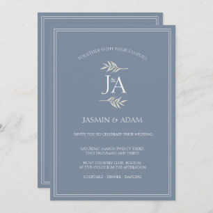 Elegant Dusty Blue Classic Initials Wedding  Invitation