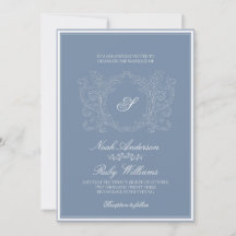 Elegant Dusty Blue Classic Script Monogram Wedding