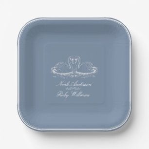 Elegant Dusty Blue Classic Wedding Paper Plate