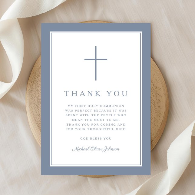 Elegant Dusty Blue Cross Boy First Communion Thank You Card (Elegant Dusty Blue Cross Boy First Communion Thank You Card
)