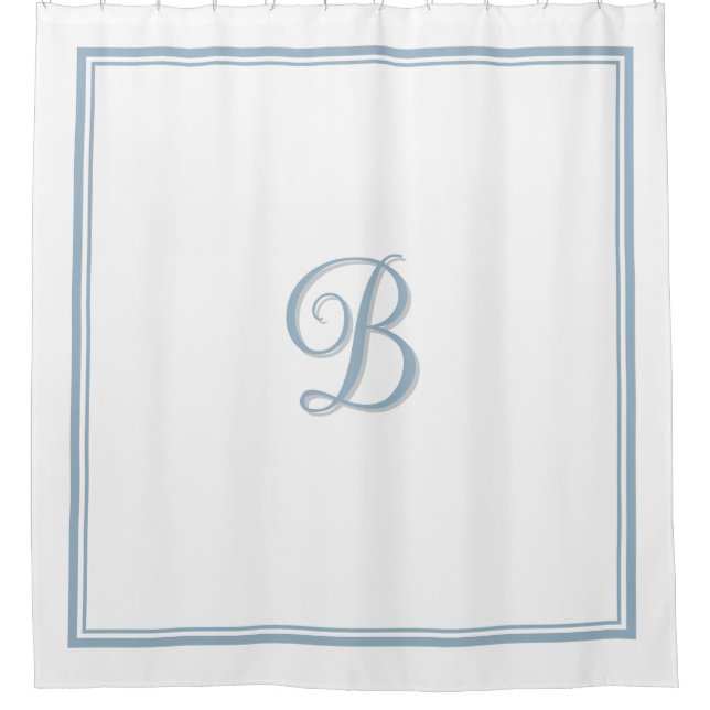 Elegant Dusty Blue Double Border Script Monogram  (Front)