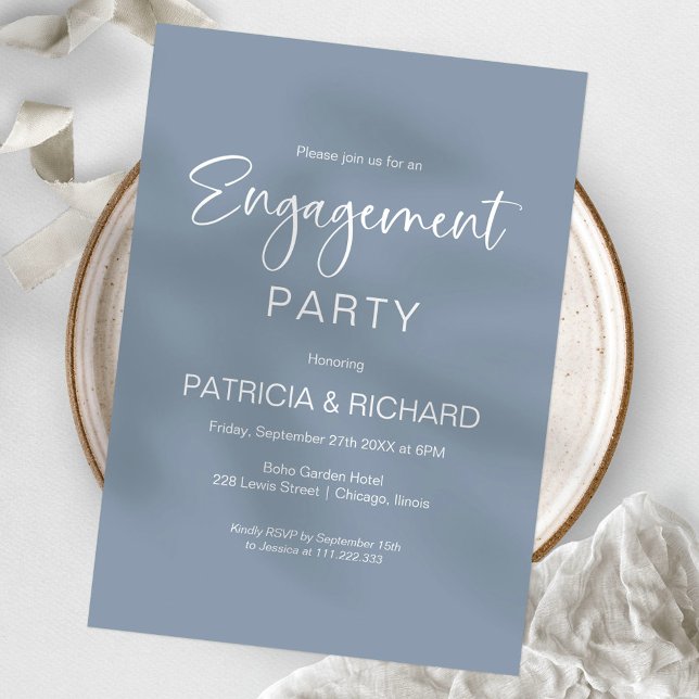 Elegant Dusty Blue Engagement Party Invitation (Creator Uploaded)