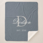 Elegant Dusty Blue Established Wedding Monogram Sherpa Blanket<br><div class="desc">Elegant Dusty Blue Established Wedding Monogram Sherpa Blanket Designed with customizable trendy dusty blue background and light grey monogram initial on the centre. Personalized with couple's last name in classy white calligraphy script lettering and established year is on lower front centre. Makes a great housewarming or bridal shower gift idea....</div>
