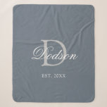 Elegant Dusty Blue Established Wedding Monogram Sherpa Blanket<br><div class="desc">Elegant Dusty Blue Established Wedding Monogram Sherpa Blanket Designed with customizable trendy dusty blue background and light grey monogram initial on the centre. Personalized with couple's last name in classy white calligraphy script lettering and established year is on lower front centre. Makes a great housewarming or bridal shower gift idea....</div>