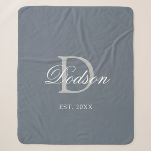 Elegant Dusty Blue Established Wedding Monogram Sherpa Blanket