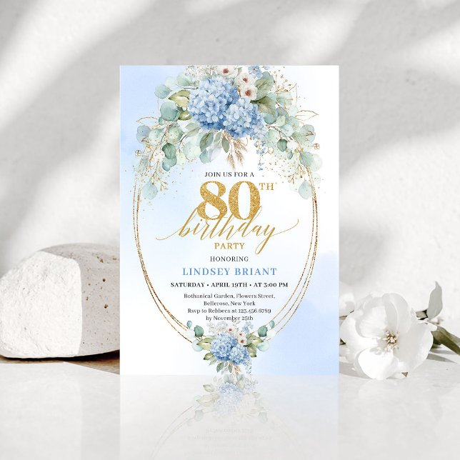 Elegant Dusty Blue Eucalyptus 80th Birthday Invite (Elegant Dusty Blue Eucalyptus 80th Birthday Invite)