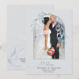 Elegant Dusty Blue Eucalyptus Gold Save the Date Invitation