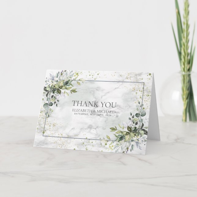 Elegant Dusty Blue Eucalyptus Greenery Marble Card (Front)