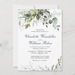 Elegant Dusty Blue Eucalyptus Greenery Wedding Invitation