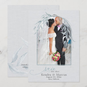 Elegant Dusty Blue Eucalyptus Silver Save the Date Invitation