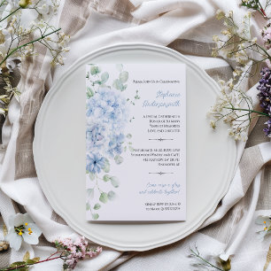 Elegant Dusty Blue Floral Birthday Party Invitation