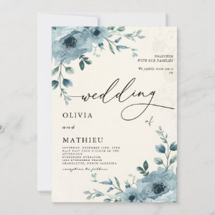Elegant Dusty Blue Floral Botanical Wedding Invitation