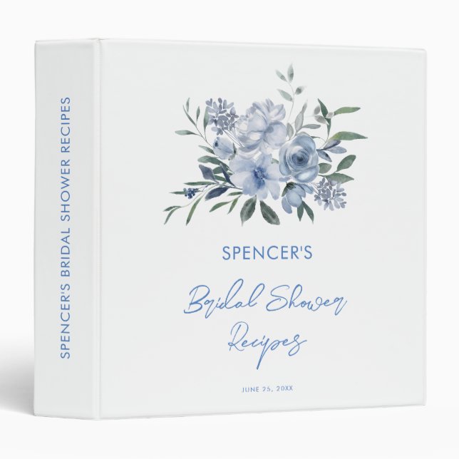 Elegant Dusty Blue Floral Bridal Shower Binder (Front/Spine)