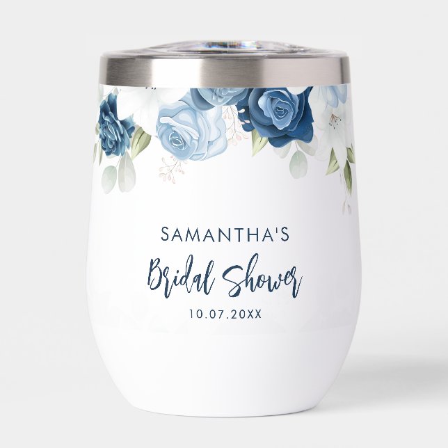 Elegant Dusty Blue Floral Bridal Shower Custom (Front)