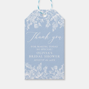 Elegant Dusty Blue Floral Bridal Shower Favour Tag