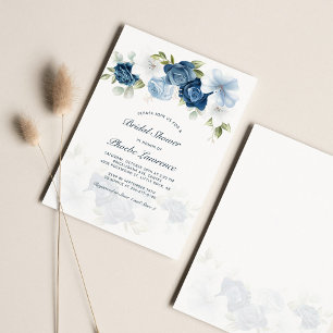Elegant Dusty Blue Floral Bridal Shower Invitation