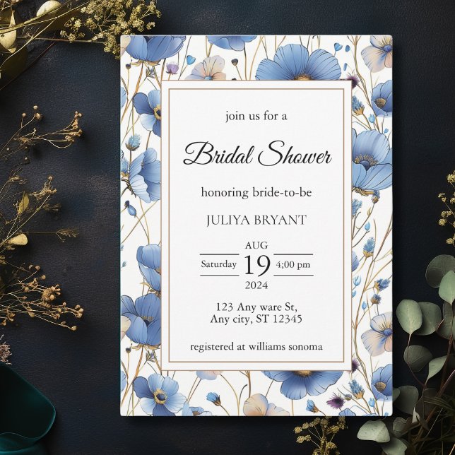 Elegant dusty blue floral Bridal Shower invitation (Creator Uploaded)