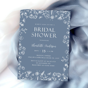 Elegant Dusty Blue Floral Bridal Shower Invitation