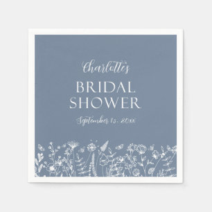 Elegant Dusty Blue Floral Bridal Shower Napkin