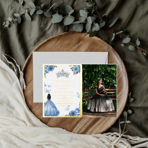 Elegant Dusty Blue Floral Butterfly Quinceanera