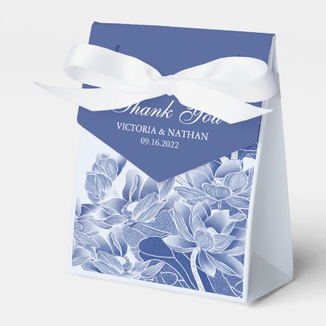 Elegant Dusty Blue Floral Classic Chinoiserie Favor Box (Front Side)