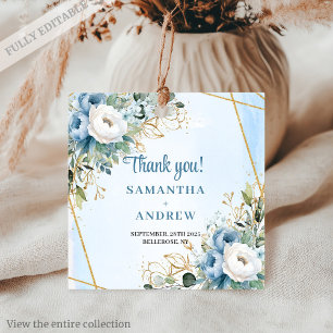 Elegant Dusty Blue Floral Eucalyptus Wedding Tag