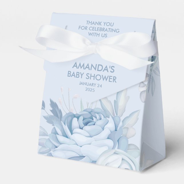 Elegant Dusty Blue Floral Favor Box (Front Side)