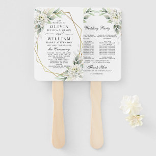 Elegant Dusty Blue Floral Foliage Wedding Program Hand Fan
