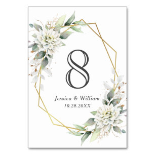 Elegant Dusty Blue Floral Foliage Wedding Table Number