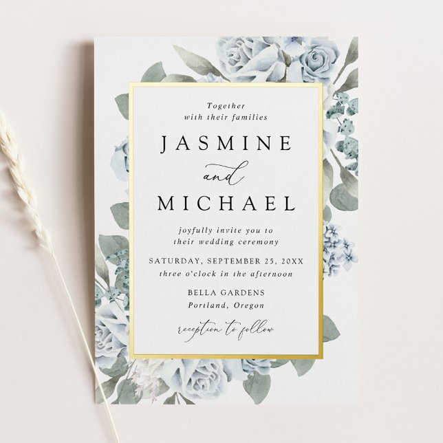 Elegant Dusty Blue Floral Frame Wedding (Creator Uploaded)