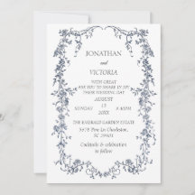 Elegant Dusty Blue Floral Frame Wedding Invitation