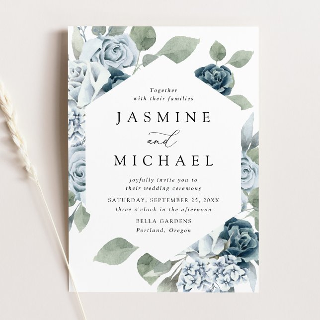 Elegant Dusty Blue Floral Frame Wedding Invitation (Creator Uploaded)