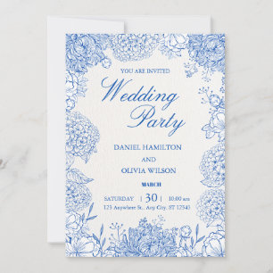 Elegant Dusty Blue Floral Garden Wedding Invitation