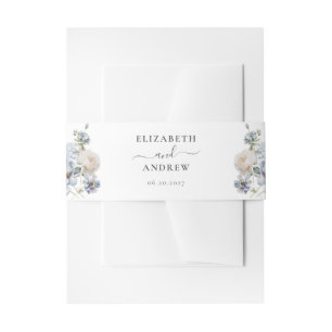 Elegant Dusty Blue Floral Garden Wedding Invitation Belly Band