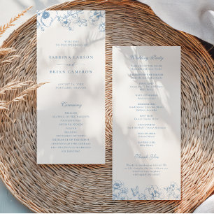 Elegant Dusty Blue Floral Garden Wedding Program