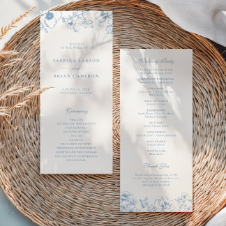 Elegant Dusty Blue Floral Garden Wedding Program