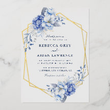 Elegant Dusty Blue Floral Gold Geometric Wedding