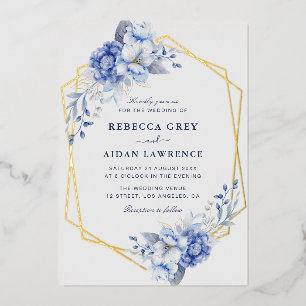 Elegant Dusty Blue Floral Gold Geometric Wedding