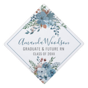 Elegant Dusty Blue Floral Graduating Future Nurse Graduation Cap Topper
