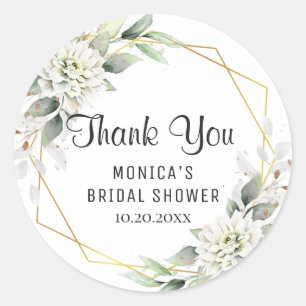 Elegant Dusty Blue Floral Greenery Bridal Shower Classic Round Sticker