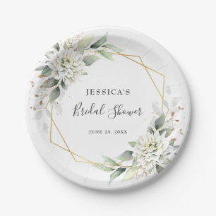 Elegant Dusty Blue Floral Greenery Bridal Shower Paper Plate