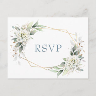 Elegant Dusty Blue Floral Greenery Watercolor RSVP Postcard