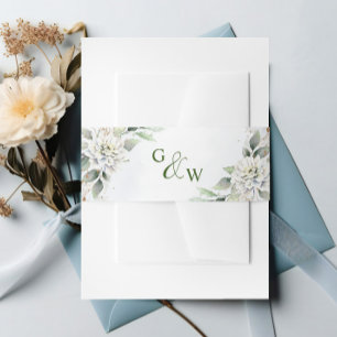 Elegant Dusty Blue Floral Greenery Wedding Invitation Belly Band