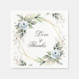 Elegant Dusty Blue Floral Greenery Wedding Paper Napkin