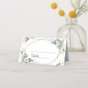 Elegant Dusty Blue Floral Greenery Wedding Table Place Card