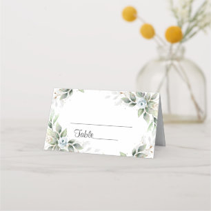 Elegant Dusty Blue Floral Greenery Wedding Table Place Card