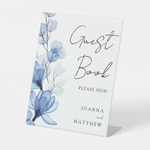 Elegant Dusty Blue Floral Guest Book Pedestal Sign