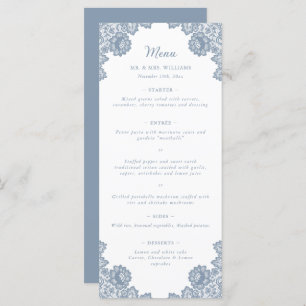 Elegant Dusty Blue Floral Lace Wedding Menu