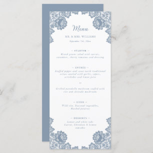 Elegant Dusty Blue Floral Lace Wedding Menu
